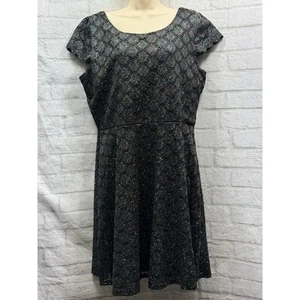 Ronni Nicole Skater Dress Party Size 16 Black Silver Sparkly Cap Sleeves Glitter - Picture 1 of 8