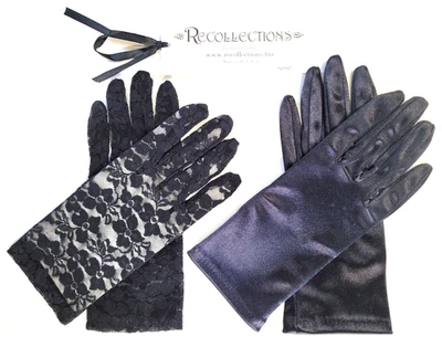 Guantes Recollections 2 Pares PEQUEÑOS NUEVOS Negros Satén y Encaje Gótico Novia Boda Foto 1 de 4