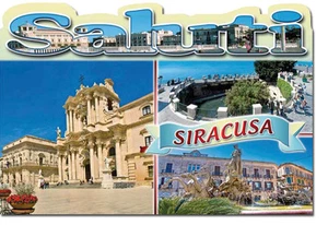 AK SIZILIEN GESTANZT SYRAKUS DOM ORTIGIA QUELLE ARETUSA BAROCK - Bild 1 von 1