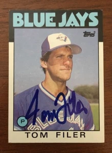 TOM FILER 1986 TOPPS AUTOGRAPHED SIGNED AUTO BASEBALL CARD BLUE JAYS 312 - Picture 1 of 1