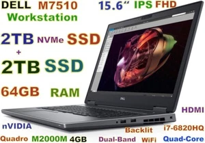 Workstation DELL 7510 i7-6820HQ 4TB NVMe+ SSD 64GB 15.6" FHD Quadro 4GB Docking - Picture 1 of 14