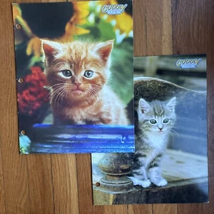 2 Vtg 90's Cuddly Cuties Kitten Cat Floral Flower School Folder Cute Hole Punche - Picture 1 of 7
