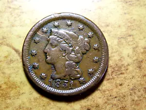 Penny in rame grande centesimo Stati Uniti alta qualità VF 1851 M16 - Foto 1 di 2
