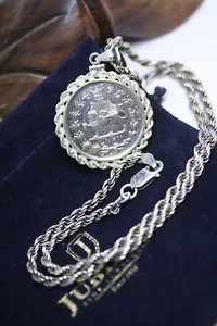 Collana Vintage Perse Persis Qajar Lunetta Moneta Argento 925 Ciondolo 18" Corda 4 MM - Foto 1 di 12