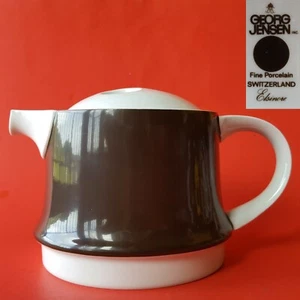 Georg Jensen Fine Porcelain Switzerland 'Elsinore' Brown & White Teapot with Lid - Picture 1 of 12