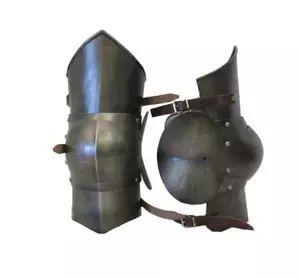 Médiévale Poleyn Jambe Armor Poli Surface Avec / Cuir Sangle 18GA Métal Greaves - Picture 1 of 2