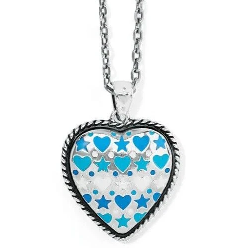 Brighton Silver Plated AMORE SHADES Blue White Heart Short Necklace JM7053