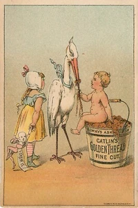  Tarjeta comercial victoriana 1880 Catlins hilo dorado corte fino tabaco cigüeña de San Luis - Imagen 1 de 2