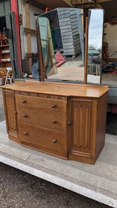 White and Newton Portsmouth Oak dressing table with 3 mirrors tilting center - Picture 1 of 7