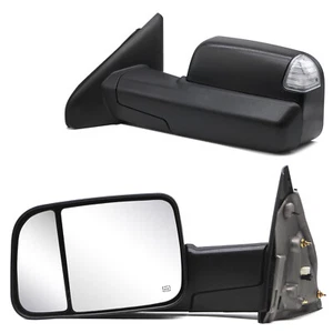 Pair Tow Mirrors Fits 2002-08 Ram 1500 2003-09 2500 3500 Power Turn Signal Black - Foto 1 di 12