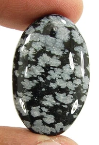 28.60 Ct Natural Snowflake Obsidian Loose Gemstone Cab Wire Wrap Stone - 11337 - Picture 1 of 2