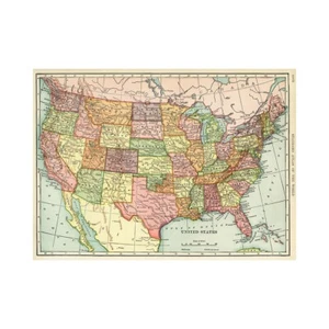 Mapa de Estados Unidos de Estados Unidos Vintage Póster Impresión Genial Decoración de Pared 36x24 Sala de estar - Imagen 1 de 7
