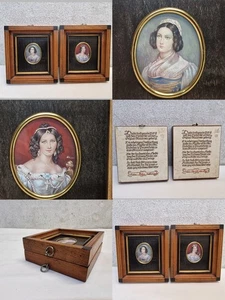Lupenmalerei Miniaturmalerei altes Gemälde Porträt 2-tlg. Set - Bild 1 von 18
