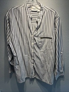 Monterey Women’s Size Large Blue Striped Shirt Roll Up Sleeve Button Up - Picture 1 of 7
