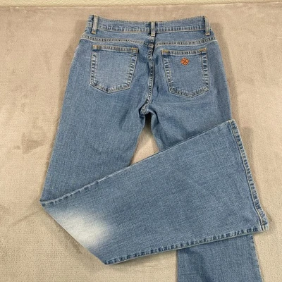 Pantalones de mezclilla acampanados vintage JNCO para mujer 7 (28x33) azul lavado dobladillo ancho bolsillo bordado Foto 1 de 4