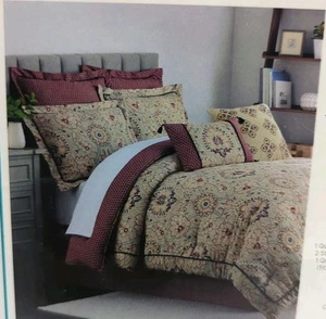 Waverly 4 Pcs Comforter Set Castleford Beige/Burgundy Queen New In Box - Picture 1 of 2