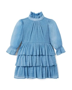 Janie And Jack Sparkle Mesh Ruffle Dress Blue 6-12 - Picture 1 of 3