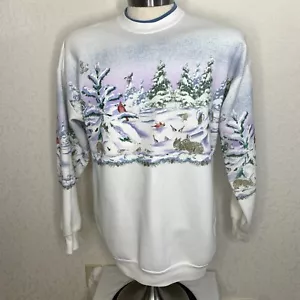 Vtg Winter Snowy Nature Cardinals Crewneck Sweatshirt L/XL Artisans Sunschein - Picture 1 of 4