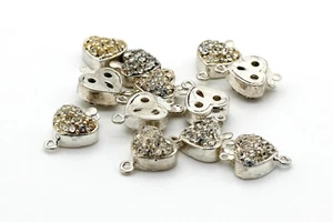 1PC Silver Heart Box Clasp Antique Rhinestone 11mm x 10mm - PAS85 - Picture 1 of 3