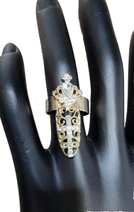 Gold Toned Crown & Cross Rhinestones Adjustable Ring - Picture 1 of 3