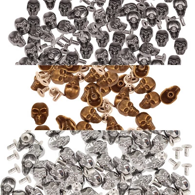 100 X Plastica Teschio Testa Borchie Punk Moda Pelle Artigianato Pin Retro Rivet - Immagine 1 di 4