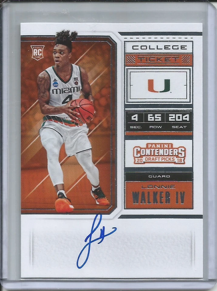 LONNIE WALKER IV 2018-19 PANINI CONTENDERS DRAFT COLLEGE TICKET ON CARD AUTO RC - Image 1 of 1