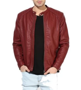 New Mens Leather Jacket real lambskin coat biker motorcycle racer cafe Slim M808 - Picture 1 of 3
