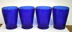 Set of Four Antique/Vintage Cobalt Blue Glass Mayfair Juice Glasses Closed A - Picture 1 of 8
