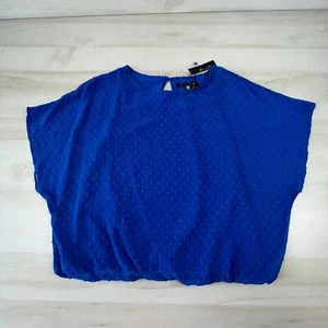 Rose & Olive Womens Top Large Blue Short Sleeve Blouse Flowy Loose Shirt New - Picture 1 of 11