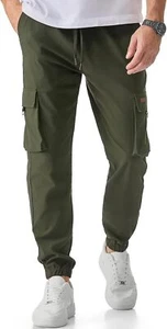 JMIERR Mens Cargo Pants Casual Lightweight Elastic Waist Drawstring Tapered Pant - Picture 1 of 21