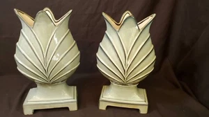 TWO NWT - Carolyn Kinder Int Celadon Green Large Ceramic Vase 13.5' 2008 - Picture 1 of 12