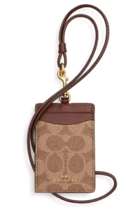 ❤️Coach Lanyard 63274 -Khaki Saddle 2 Brown Signature Canvas/Smooth Leather -NWT - Picture 1 of 4