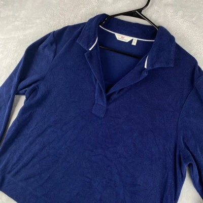 Vineyard Vines Popover Mujer XL Azul Terry Toalla Polo Manga Larga Suave Foto 1 de 4
