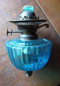 VICTORIAN BLUE GLASS FONT & DUPLEX TWIN BURNER - Picture 1 of 9