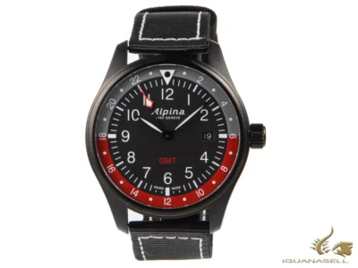ALPINA Startimer Pilot Quartz Watch, 42mm, GMT, Black, Nato, AL-247BR4FBS6 - Image 1 of 4