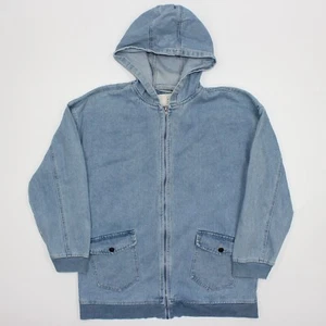 Cotton On Jean Jacket Womens Large Blue Denim Hooded Pockets Full zip Cotton - Picture 1 of 12