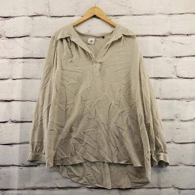 CABI Top Mujer XL Dobladillo Alto Bajo Manga Larga Seda Pullover Botón Pullover Beige Foto 1 de 4