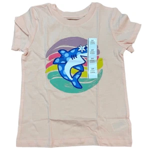 Cat & Jack Size 3T Short Sleeve Pink Light Peach Girl’s Shark T-Shirt Tee Shirt - Picture 1 of 4