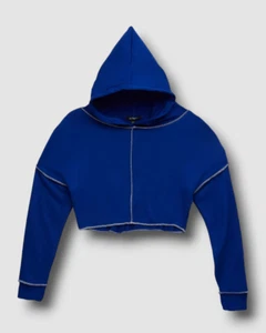$76 Flowers By Zoe Kids Girls Blue Contrast Trim Pullover Hoodie Sweatshirt Sz 4 - Picture 1 of 3
