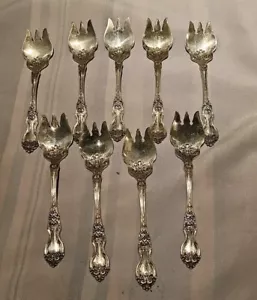 lotto di 9 forchette da insalata antiquariato Wallace argento sterling set spedizione gratuita - Foto 1 di 14