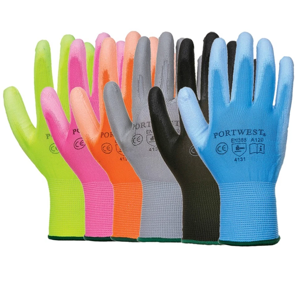 Portwest A120 PU Palm Dexterity Work Gloves Breathable Various Colours 12 Pairs - Image 1 of 1