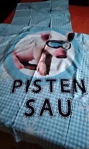 Bettwäsche 135 x 200 Pistensau mit Skifahrer Schweinchen Hellblau - Bild 1 von 7