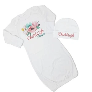 Baby Girl Personalized Floral Peony VS2 Gown Coming Home Outfit - Picture 1 of 23
