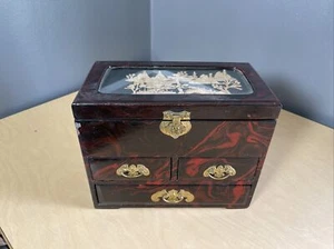 Vintage Chinese Japanese￼ Rosewood Cork 3D Jewelry Box With Brass Silk Lined - Picture 1 of 11