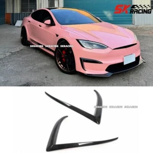 For Tesla Model S Sedan 2021-2023 Carbon Fiber Front Bumper Side Splitter Fins - Picture 1 of 10