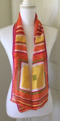 Liz Claiborne Naranja Rojo Amarillo mcm Mezcla Algodón Transparente Bufanda 52" x 9" (R11) Foto 1 de 4