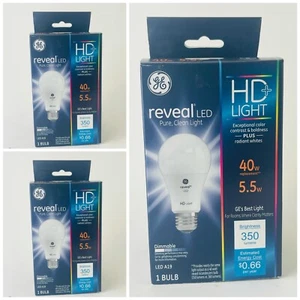 3 Pack GE Reveal LED A19 5.5W 40W Equivalent 350 Lumens Dimmable  2850K WARM HD+ - Picture 1 of 7