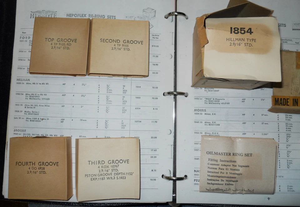 Anillos de pistón maestros de aceite Hepolite 1854. Std. Hillman Minx IV-VIII 1950-1954 ----> Foto 1 de 1