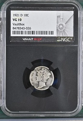 1921-D Mercury Dime – NGC VG 10 – Scarce Date – VaultBox - Image 1 of 2