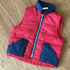 Vintage 70’s Boys 18 Months Red Blue Puffer Vest Full Zip Jacket Pockets - Picture 1 of 5